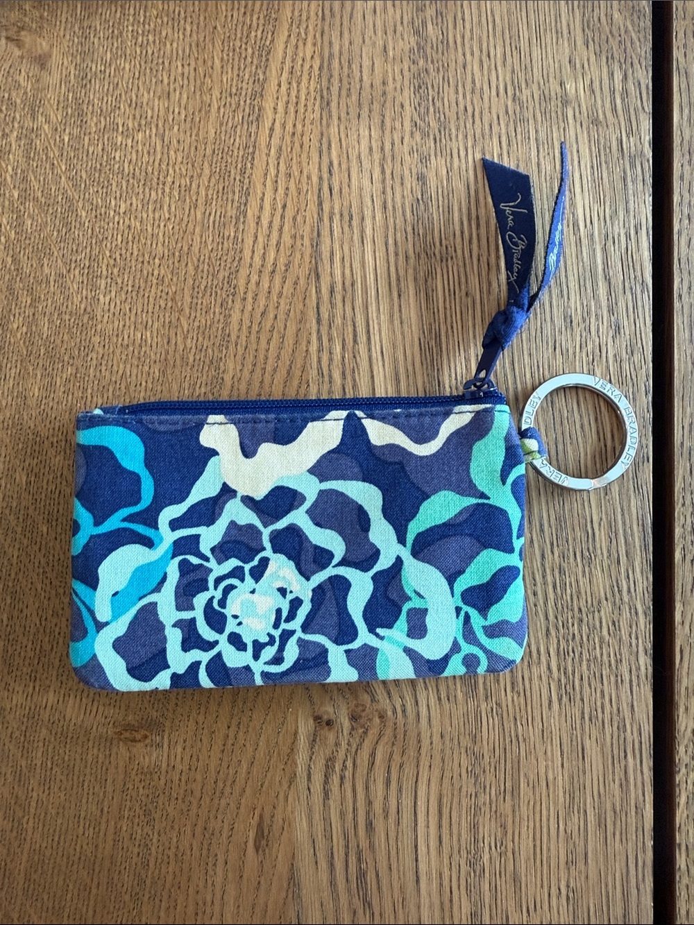 Vera Bradley Navy & Turquoise Floral Zip Key Coin Pouch